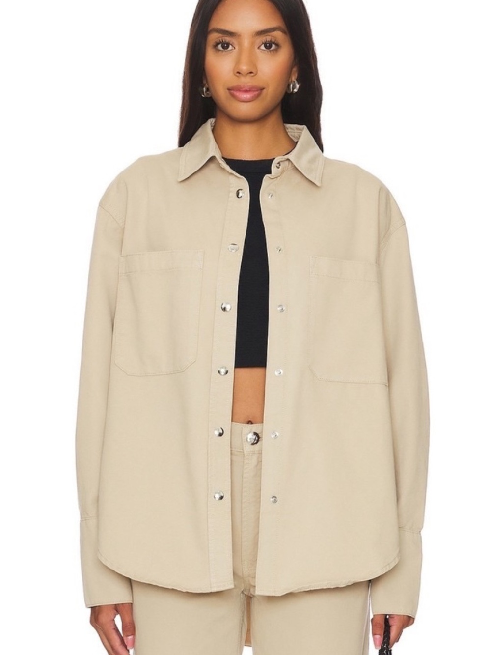 Anine Bing Beige Button-Down Shirt Jacket